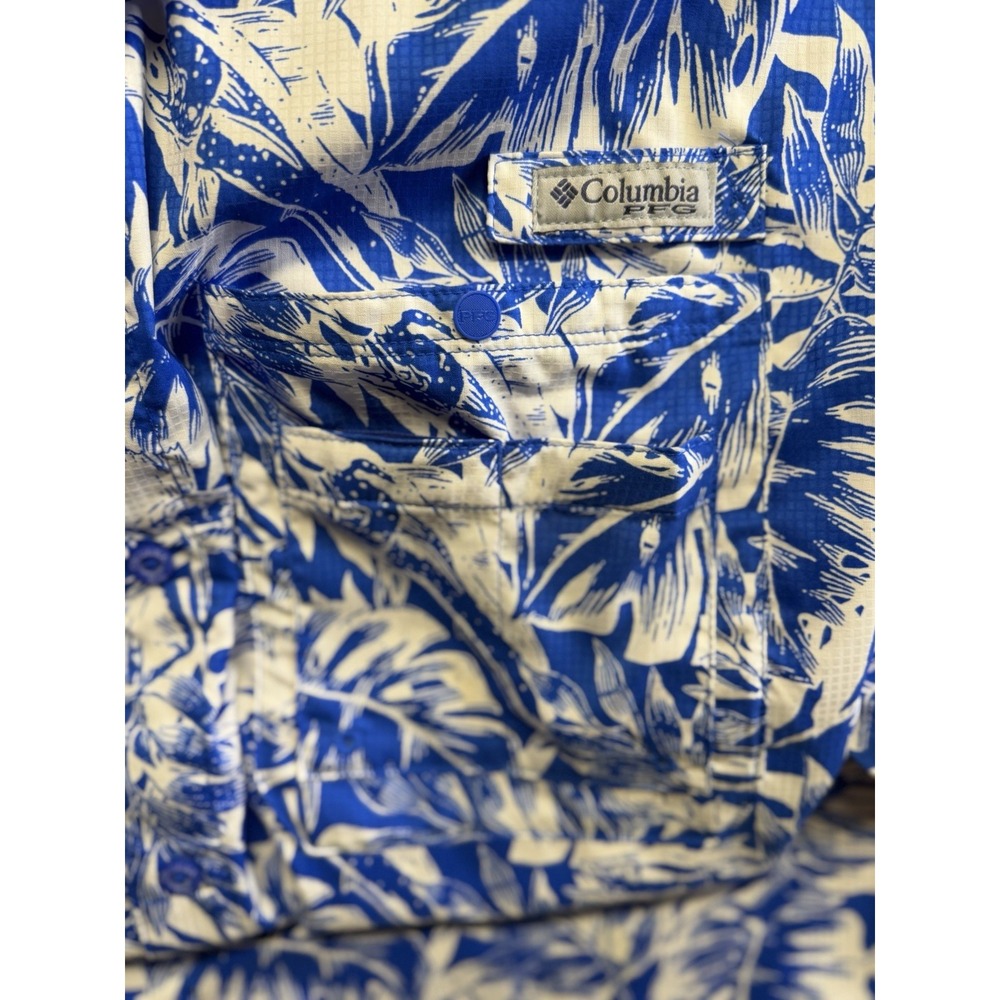 Columbia PFG Vented Fishing Shirt Large Allover Print Tropical Swordfish Blue - Picture 4 of 8